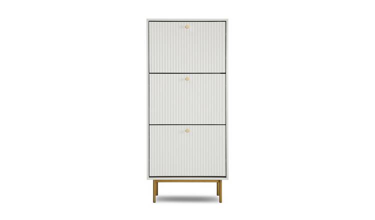 HomeGardenDirect Devon Fluted Shoe Storage Cabinet - White
