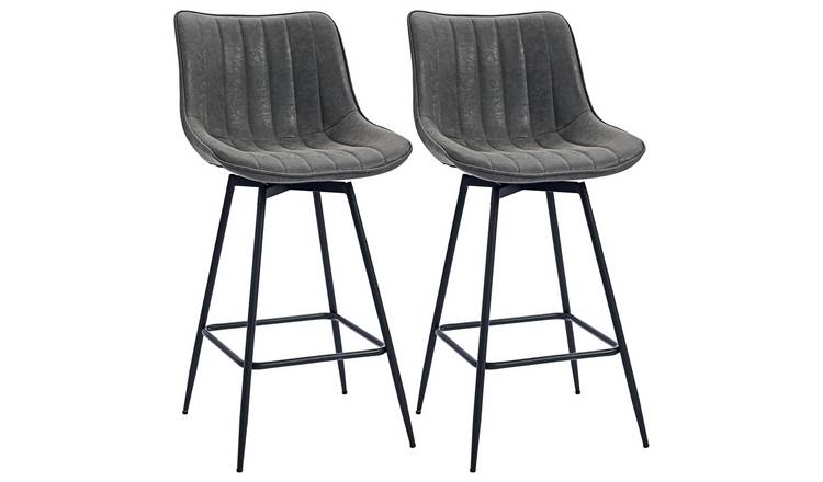 HOMCOM Set of 2 Textured Faux Leather Bar Stools - Grey