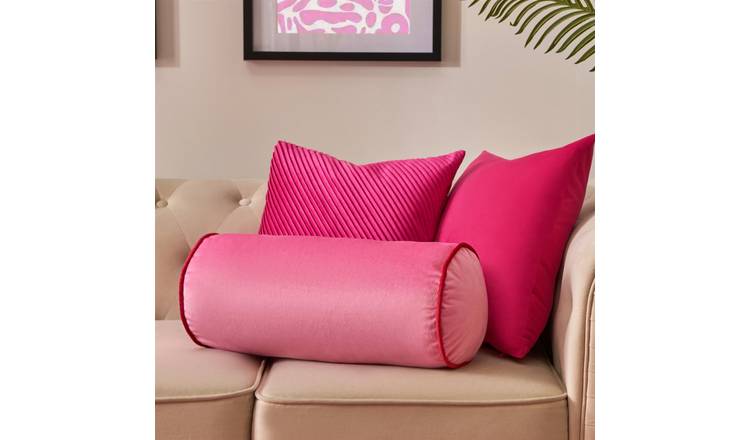 OHS Matte Velvet Bolster Cushion - Pink/Red - 46 x 20cm