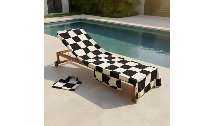 OHS Checkerboard Microfibre Beach Towel in a Bag - Mono