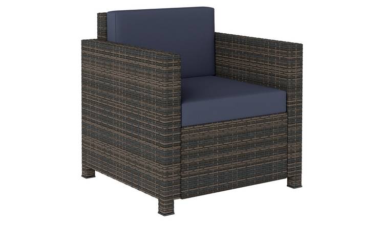 Outsunny Rattan Rattan Chair PE Wicker with Thickened Cushion - Brown Navy Blue