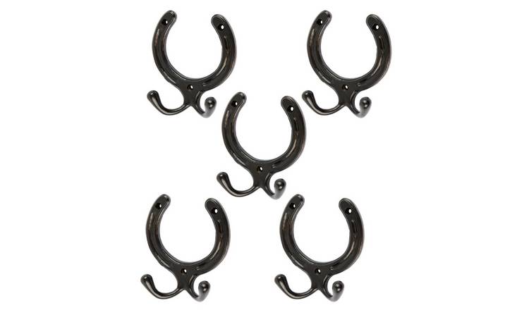 Hammer & Tongs Horse Shoe Double Coat Hook - Black - Pack of 5