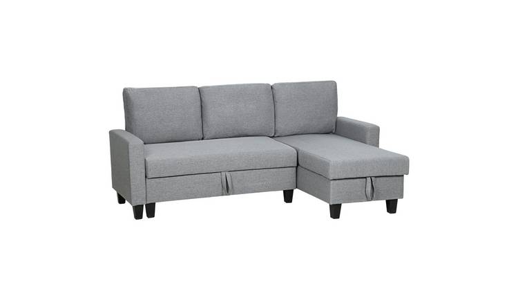 HOMCOM 3 Seater Linen Fabric Corner Sofa Bed - Grey
