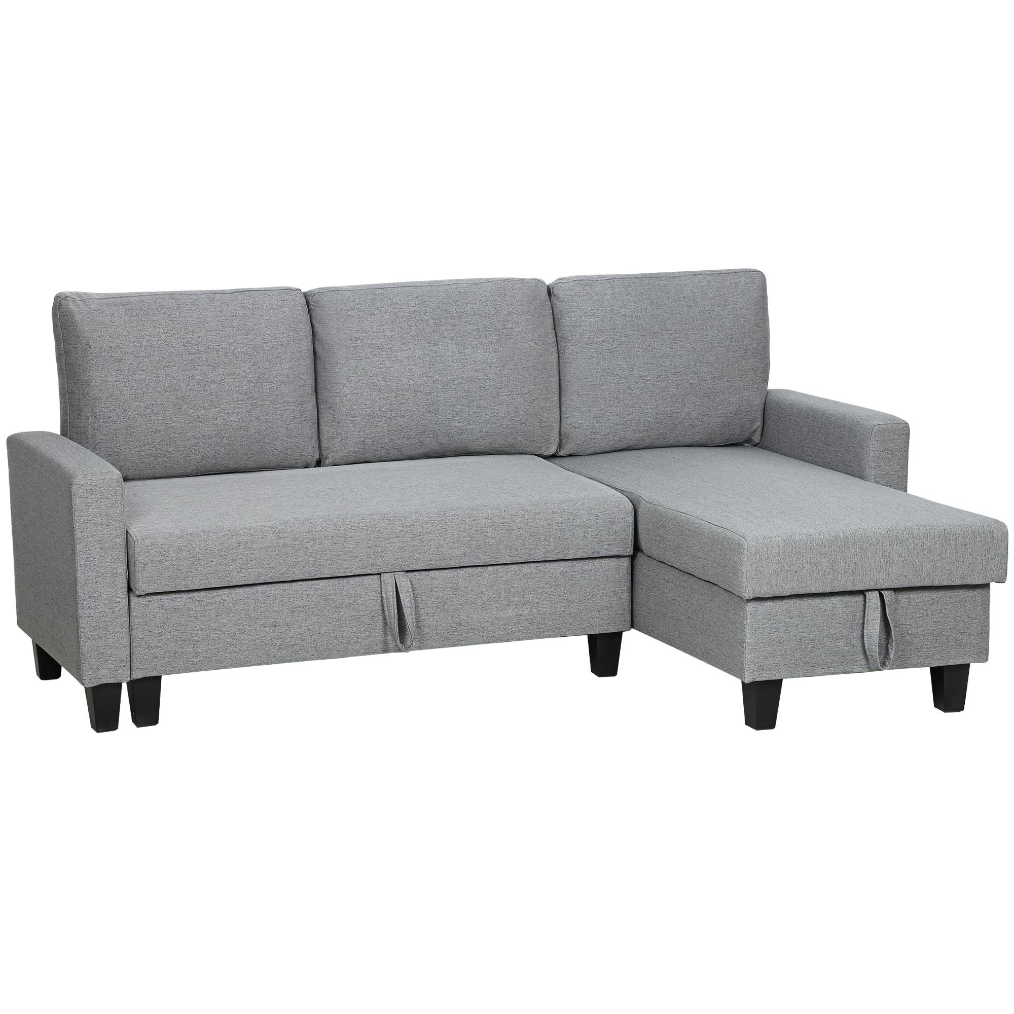 HOMCOM 3 Seater Linen Fabric Corner Sofa Bed - Grey - Image 1