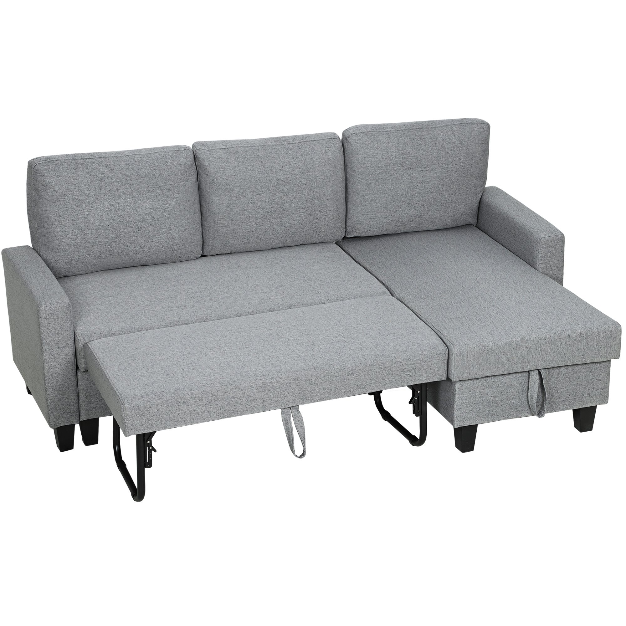 HOMCOM 3 Seater Linen Fabric Corner Sofa Bed - Grey - Image 3