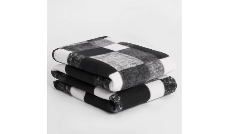 OHS Polar Fleece Winter Check Blanket Throw 120 x 150cm - Black