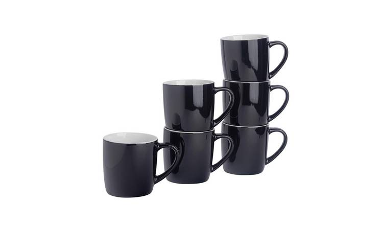 Argon Tableware Coloured Coffee Mugs - 350ml - Black - Pack of 6
