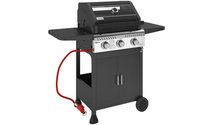 Outsunny Wheeled Propane Gas Barbecue with Viewing Lid - Black