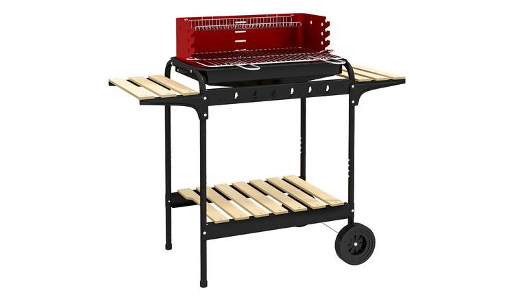 Outsunny Portable Garden BBQ Grill with Adjustable Height - Red