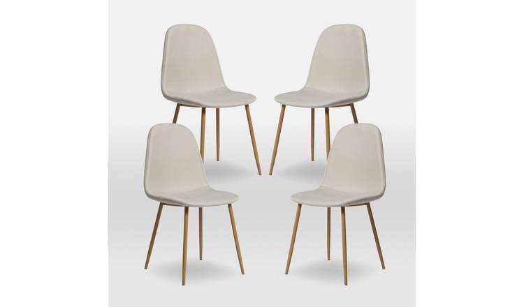 HomeGardenDirect Asteria Linen Fabric Set of 4 With Wood Legs  - Beige