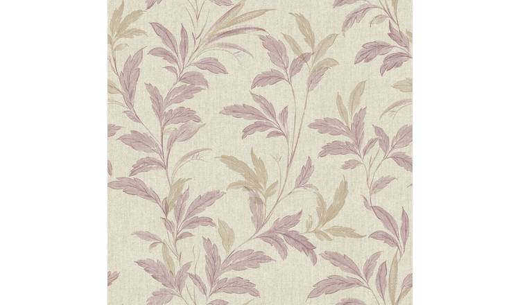 Grandeco Organic Leaf Trail Linen Textured Wallpaper - Purple Heather