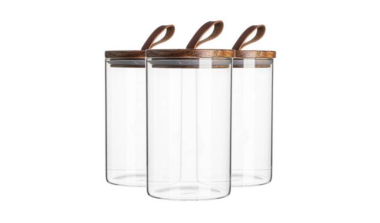 Argon Tableware Scandi Storage Jar with Leather Loop Lid - Pack of 3