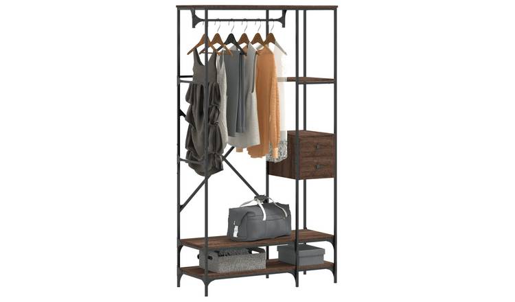 Walplus Clothes Rack with Shelves Engineered - Brown Oak - 97 x 40 x 180 cm