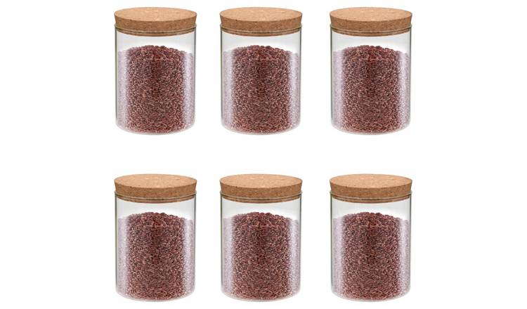 Walplus Pack of 6 Glass Storage Jars with Cork Lid 650 Ml - Transparent