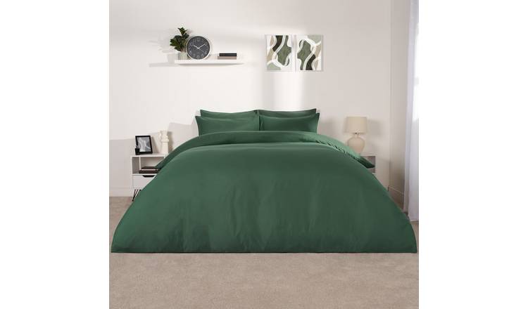 OHS Plain Dyed Microfibre Duvet Cover Set Bedding Forest Green - King