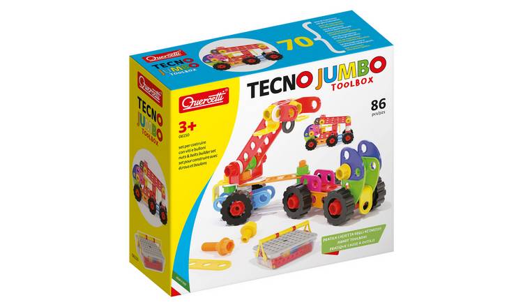 Quercetti Tecno Jumbo Toolbox 86 Pieces Nuts and Bolts Builder Set