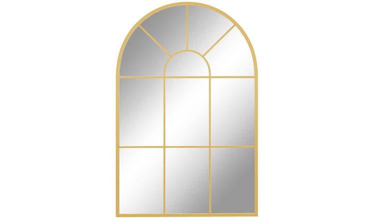 HOMCOM Retro Style Arched Metal Framed Wall Mirror - Gold