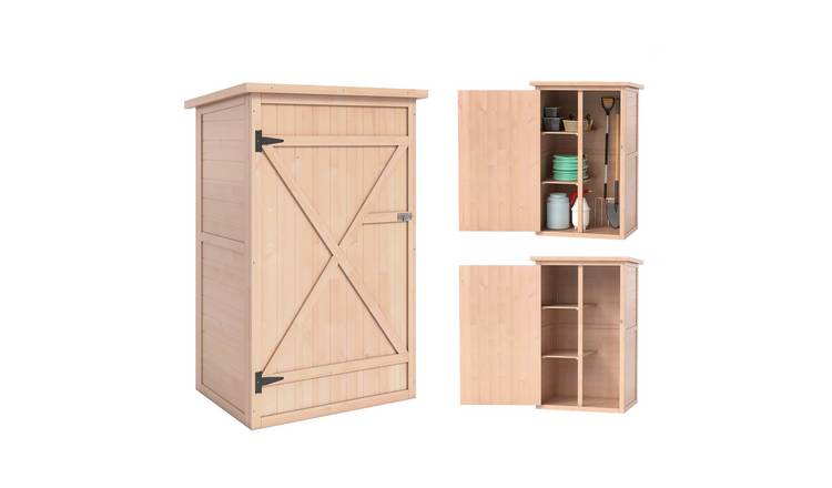 Outsunny Wooden Garden Shed with 2 Shelves for Yard Patio Garage - Natural Wood