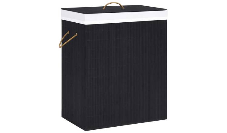Walplus 83L Bamboo Laundry Basket - Black - 43.5 x 33.5 x 65.5 cm
