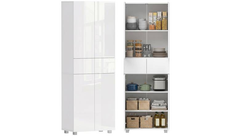 HOMCOM 4 Door Kitchen Cupboard with 3 Adjustable Shelves - High Gloss White
