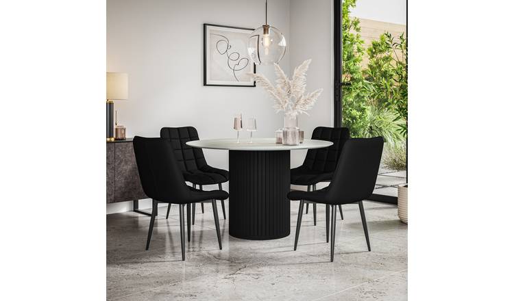 Furniture Online Arlo Nova Marble Top w Blk Legs Dining Table & 4 Grey Chairs