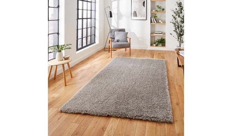 Mega Flooring Grey Shaggy Plain Rug - 120 x 170cm