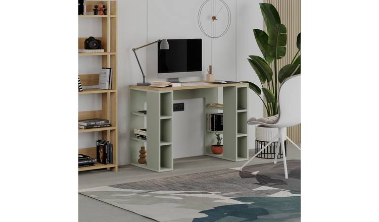 Decortie Colmar Wood Effect Particleboard Study Desk - Oak & Ash Green