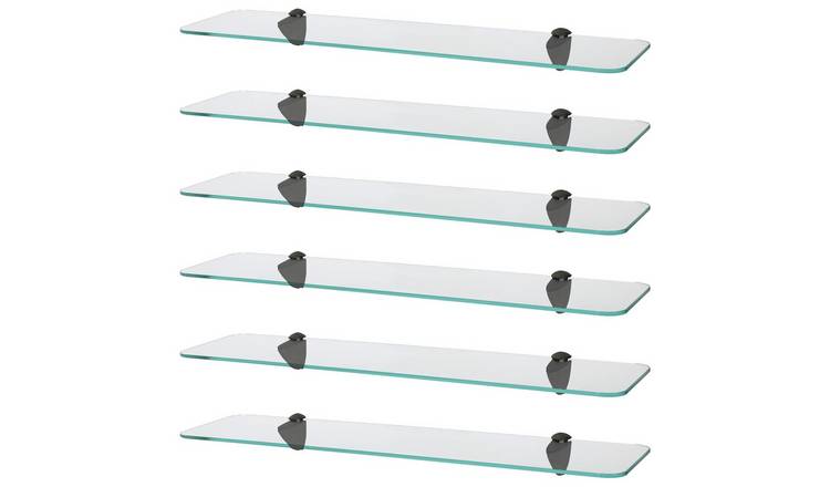 Harbour Housewares Rounded Glass Bathroom Shelf Set - Black - Set of 6