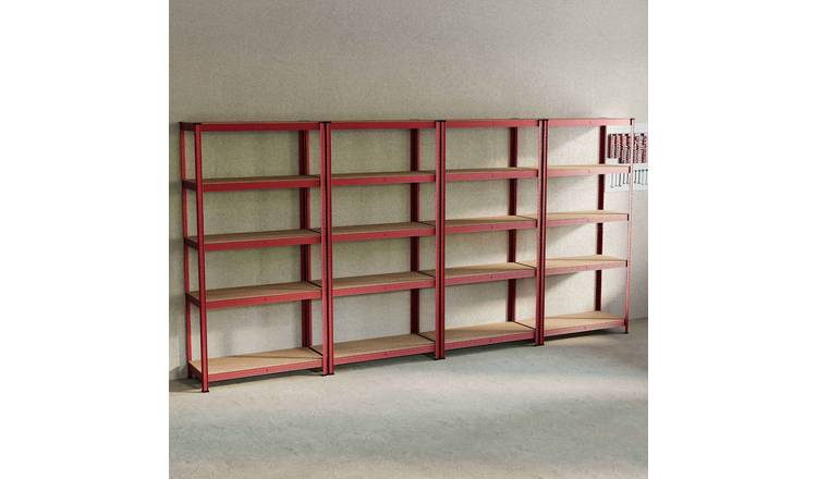 Home Vida 5 Tier 4 Bay Garage Shelf - Red