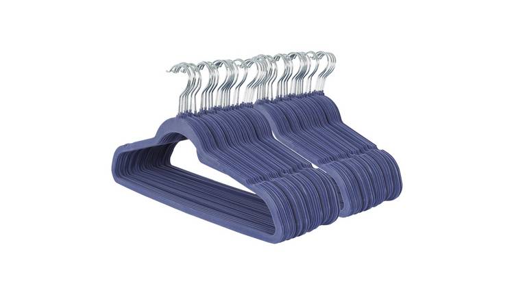 Harbour Housewares Non-Slip Velvet Hangers - 45cm - Blue - Pack of 50