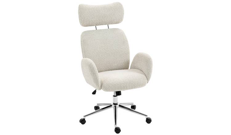 HOMCOM Fabric Swivel Office Chair with Adjustable Headrest - Light Grey