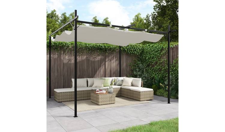 Walplus 295 x 292 x 230 cm Pergola with Retractable Roof - Cream