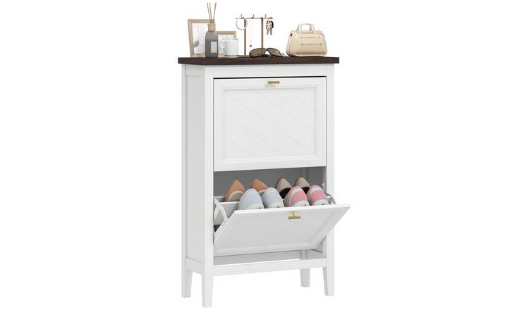 HOMCOM Narrow Shoe Storage Cabinet with 2 Flip Drawers- White