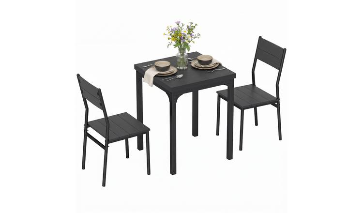 HOMCOM 3 Piece Steel Modern Dining Table with Steel Legs - Black Wood