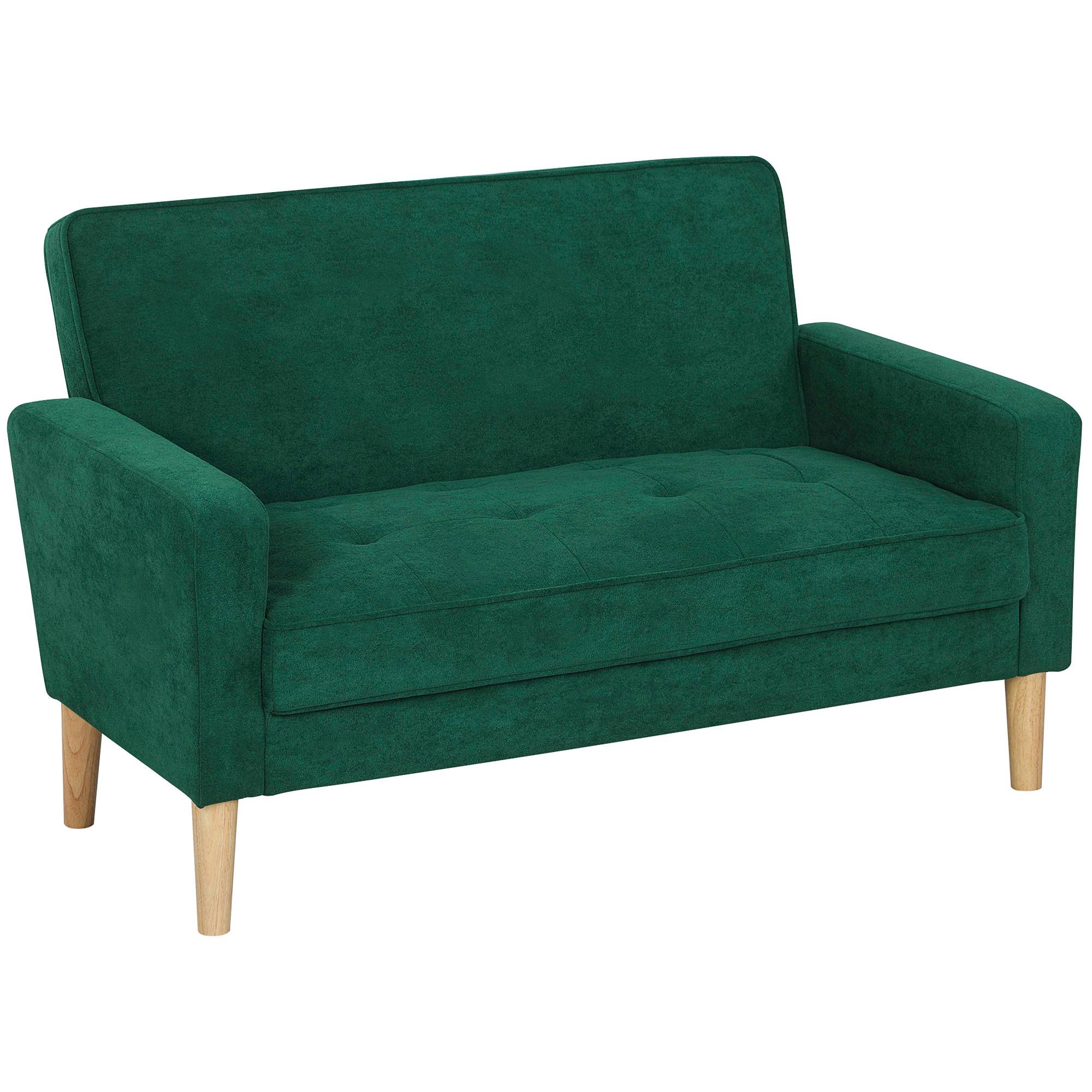 HOMCOM 2 Seater Velvet Modern Sofa with Rubber Wood Legs - Green - Image 1