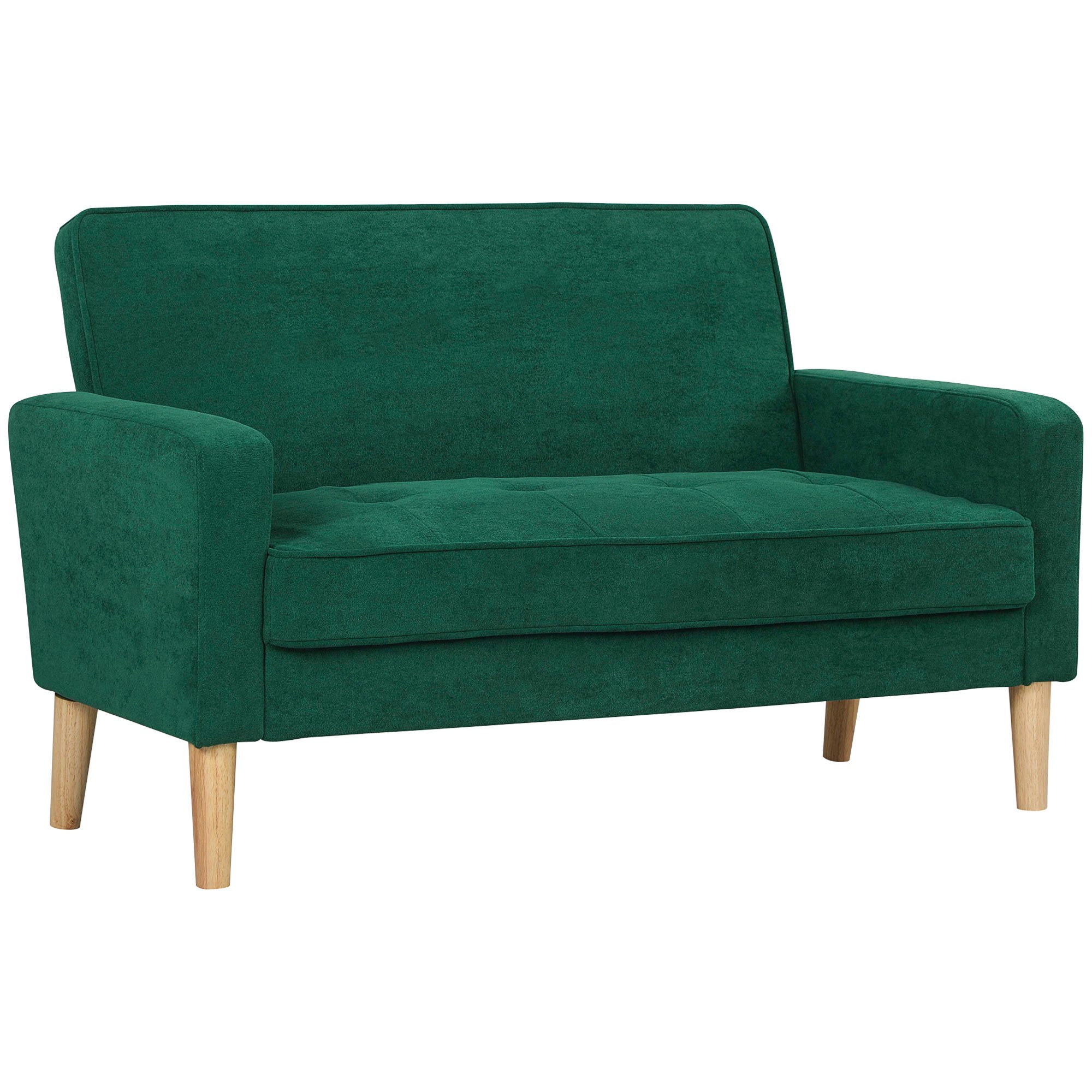 HOMCOM 2 Seater Velvet Modern Sofa with Rubber Wood Legs - Green - Image 4