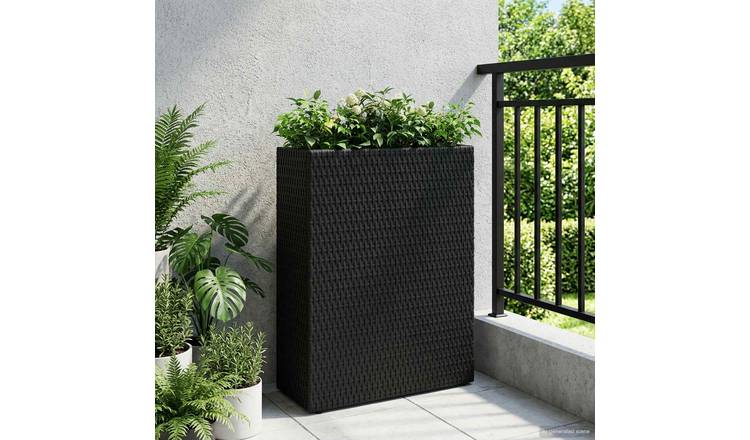 Walplus Poly Rattan Garden Planter - Black - 55 x 22 x 70 cm