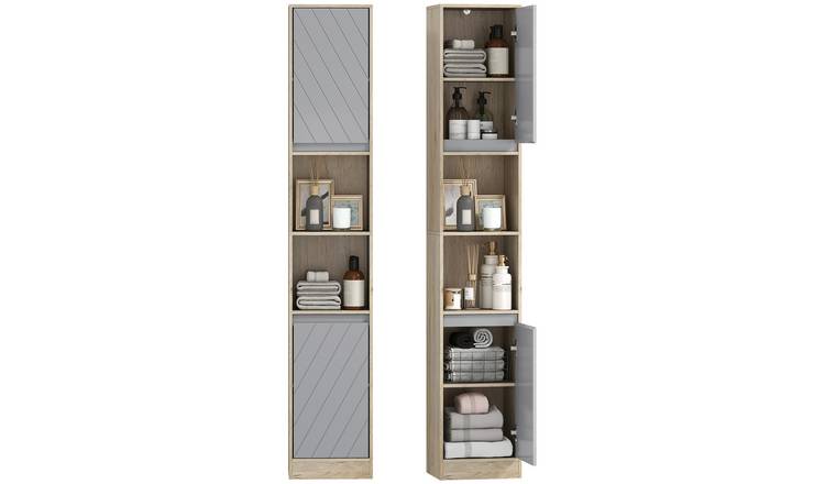 HOMCOM Tall Bathroom Cabinet with Open Compartment - Oak