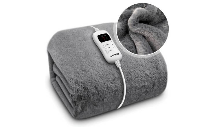 Dreamcatcher Faux Fur Polyester Heated Throw Electric Blanket - Grey