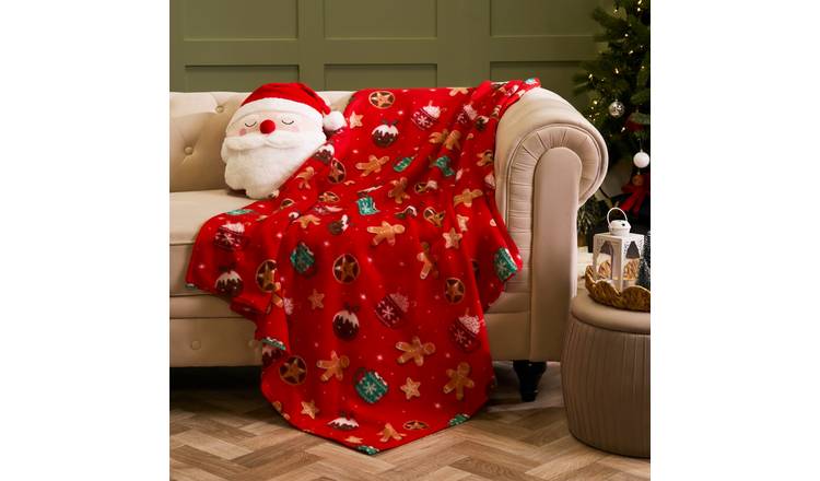 OHS Festive Xmas Treats Polar Fleece Blanket Throw 120 x 150cm - Red