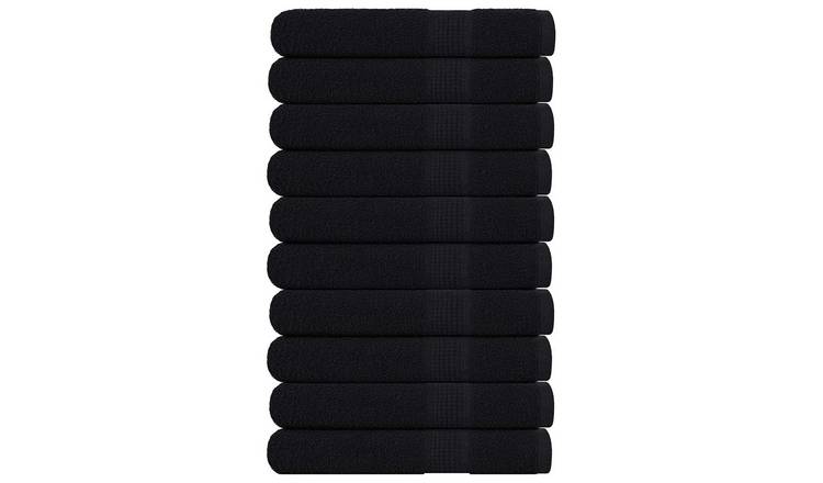 Walplus Pack of 10 Cotton Towels - Black - 100 x 200 cm