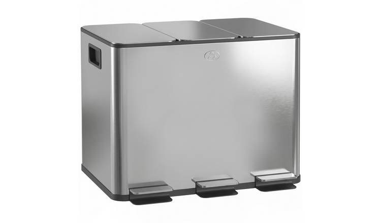 HOMCOM 60L Triple Kitchen Bin with Removable Inner Buckets- Silver