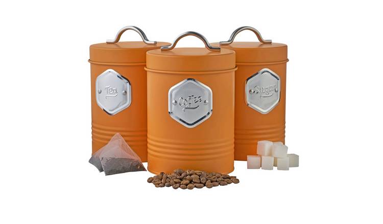 Cooks Professional 3pc Tea, Coffee and Sugar Kitchen Storage Set - Orange/Silver