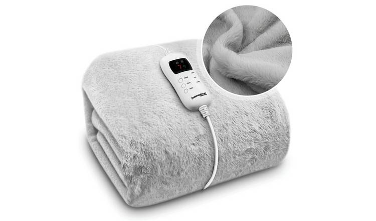 Dreamcatcher Faux Fur Polyester Heated Throw Electric Blanket - Light Grey