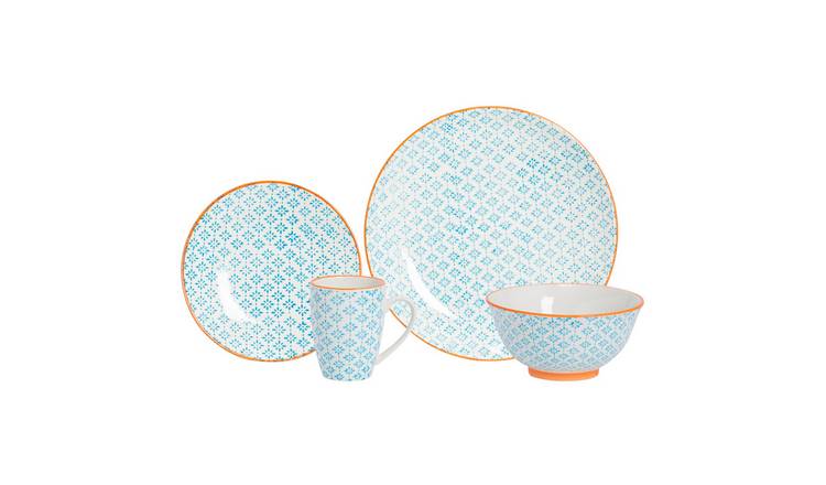 Nicola Spring 24 Piece Hand-Printed Dinner Set - Blue