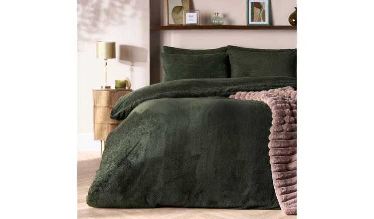 OHS Thermal Soft Teddy Fleece Duvet Cover Bedding Set Green - Single