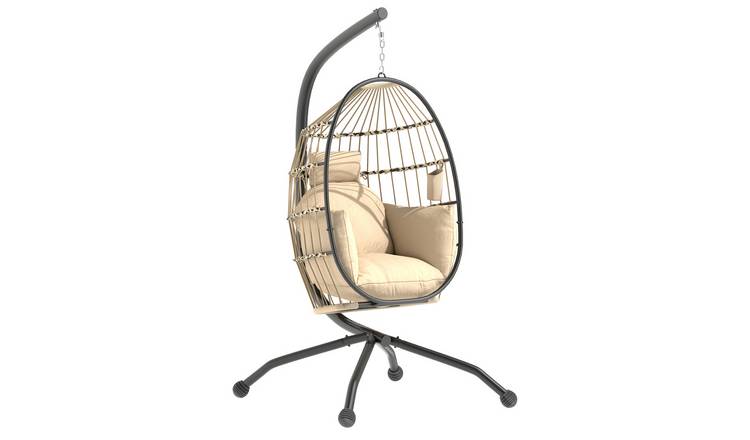 Outsunny Foldable Outdoor Garden Egg Swing Chair - Khaki