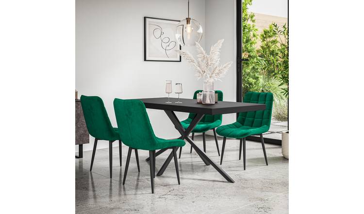 Furniture Online Donni Nova Black Top Dining Table & 6 Green Chairs