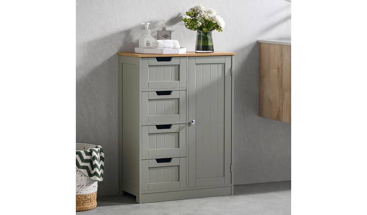 Bath Vida Priano 4 Drawer 1 Door Freestanding Unit - Grey and Oak