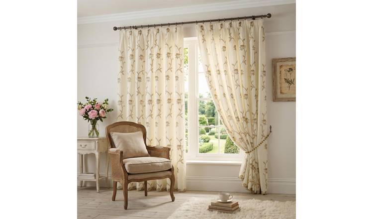 Luxury Living Exe Embroidery Lined Voile Curtains 140cm x 229cm - Latte